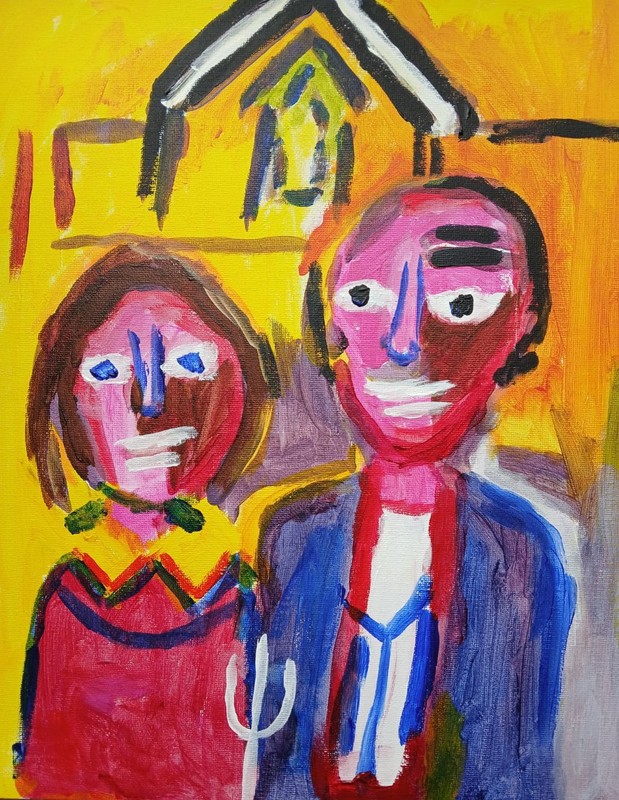 Abstract/Expressionism Pitchfork Couple 11 x 14 Colorful Handmade Painting