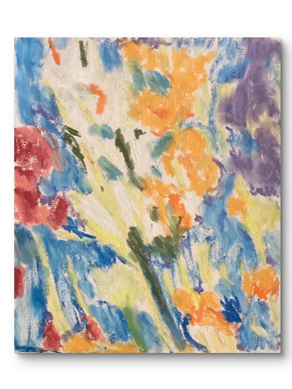 Textured Abstract Blue Yellow Spring Wedding Flowers Canvas Art Original 11×14