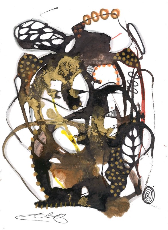 Alcohol Inian acrylic ink drawings recycled watercolor paper leaves Fall season