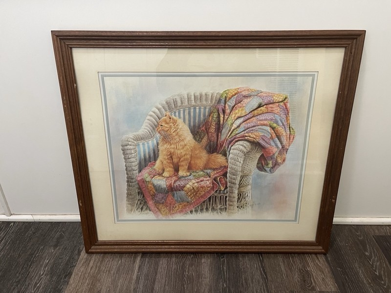 Vintage Orange Cat Painting 24 1/2 X 28 1/2