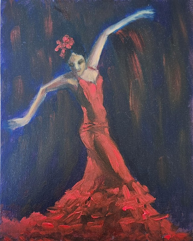 Flamenco Dancer Original Oil Painting 8x10 Framed Signed OOAK Figurative Art gallery
