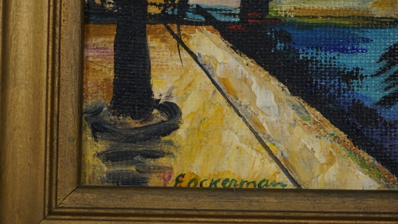 MCM Oil painting of a european Townscape - Mid Century signed by E. Ackerman gallery
