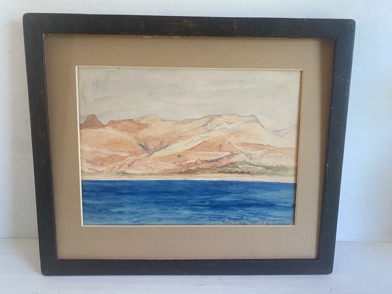Antique Watercolor Painting Straits of Messina Dated 1876 American in Italy