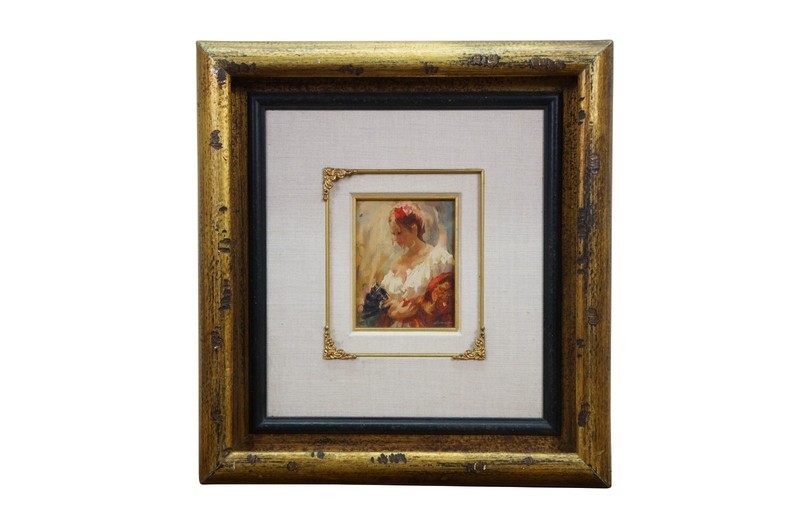 Mark Arian Study XIX Spanish Flamenco Dancer w Fan Oil Painting on Board 20″