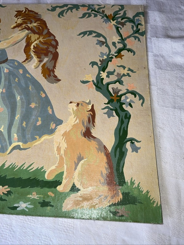 VTG 1950s Paint By Number Little Girl & Kittens Storybook Coquette Art 16x20 gallery