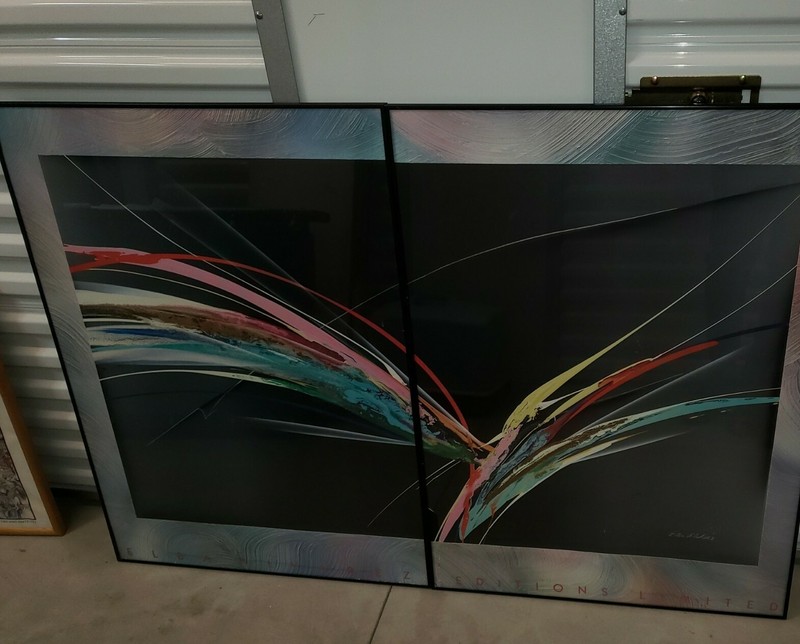 1991 Elba Alvarez Limited Edition Abstract 28″ x 38″ Double Frame Poster