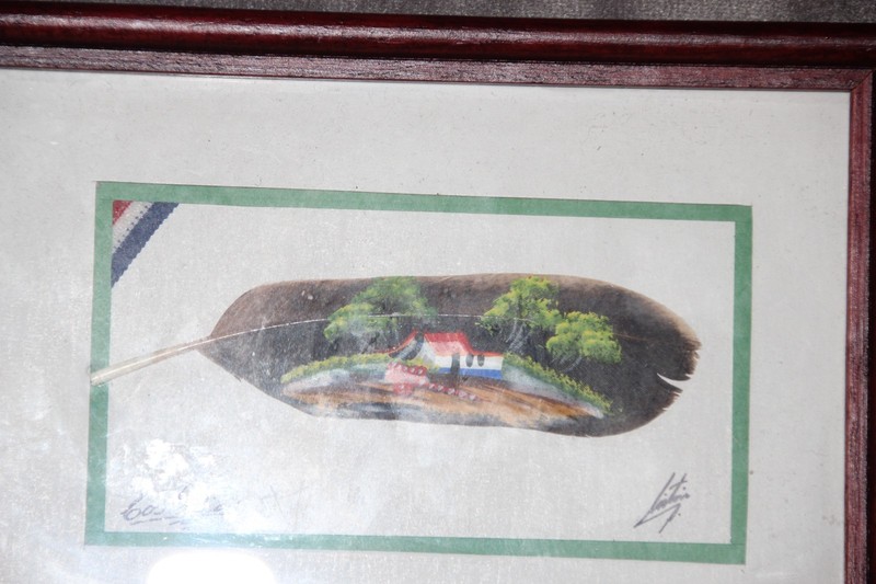 Vintage Costa Rica Feather Art Hand Painted Signed Painting Framed Signed gallery