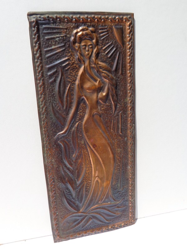 Russian Lady Spring Portrait 1982 Vtg Embossed Metal Picture Girl Woman Painting gallery
