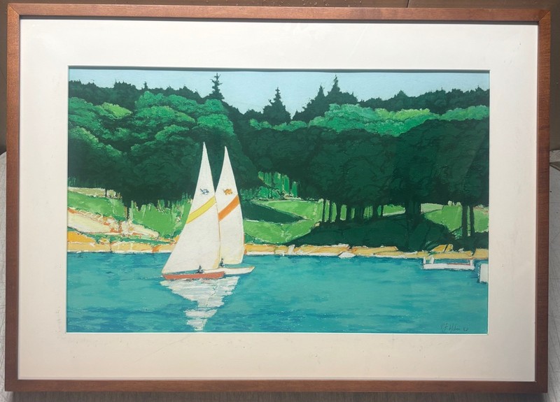 Vintage REYNARD MILICI ‘Sunday Sailing’ SAILBOATS Cape Cod Oil Pastel PAINTING