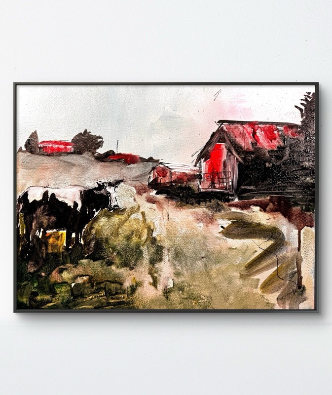 Original Abstract Expressionism 11×14 Cow Handmade Signed Unique Fine Art 76