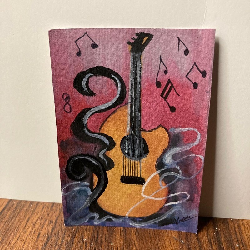 100% ACEO ORIGINAL Music Abstract Vintage Art Watercolor Painting Unframe NEW