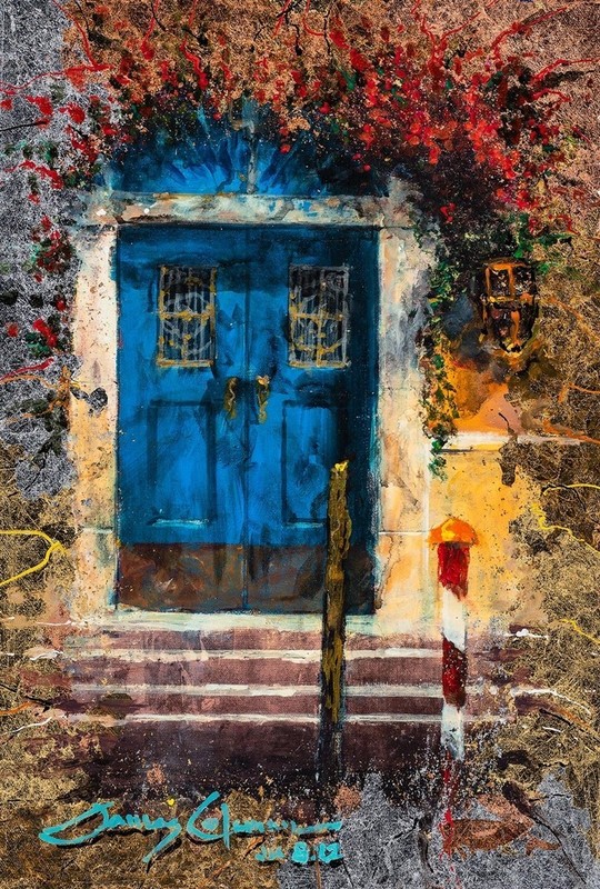 Original JAMES COLEMAN "Blue Door" Mixed Media on Canvas Signed-COA gallery