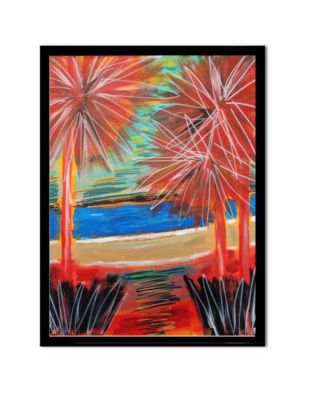 Elvi Original Abstract 11×14 Painting On Canvas Expressionism Tropical Beach Art