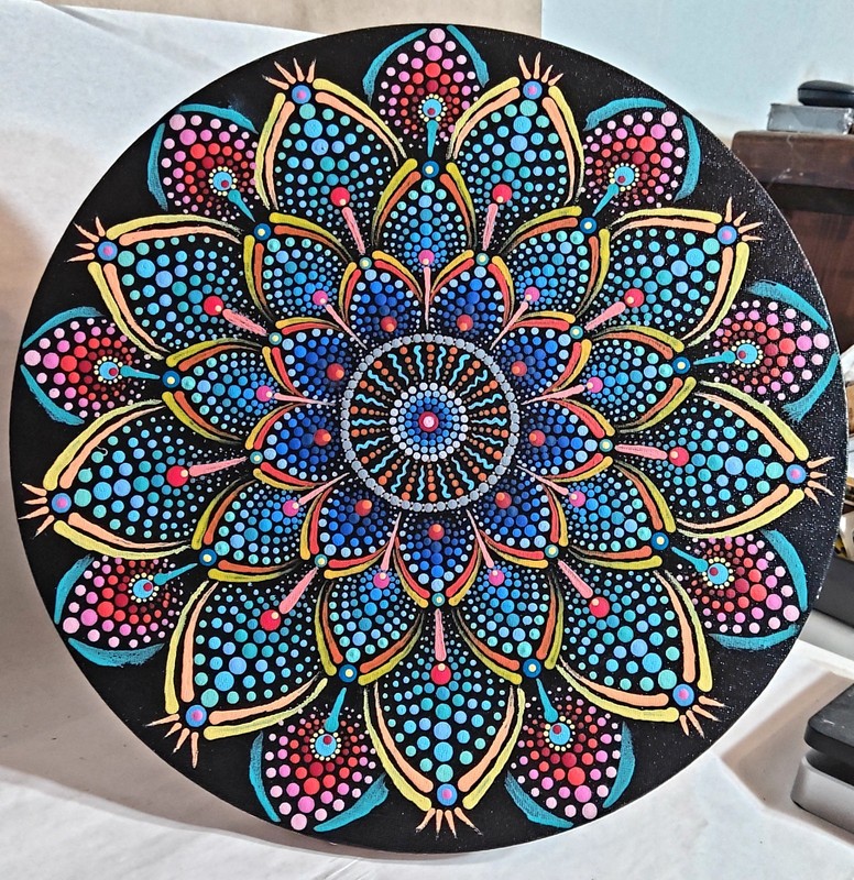 Handpainted Dot Mandala Wall Art. By Pinballbobart Bob Godin Signed