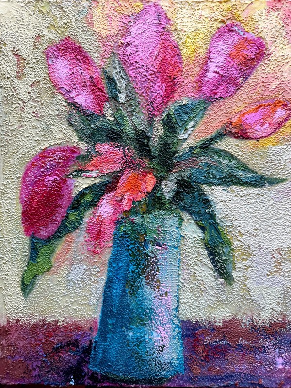 Neal 11″x14″ Colorful Tulips Canvas Original Art Textured Design Art