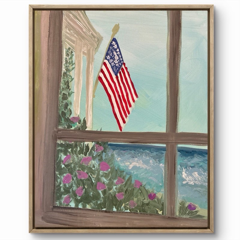 BLESSED#1518 July 4th American Flag Sea Window 20×16 Original Art Canvas Acrylic