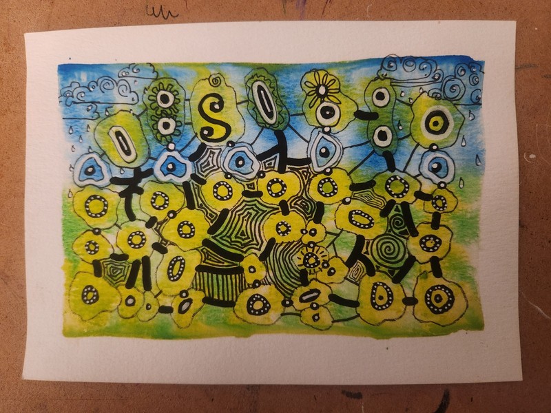Cloudy Webs- Original Abstract Watercolor W Ink Details, Measures 5x7" Unframed gallery