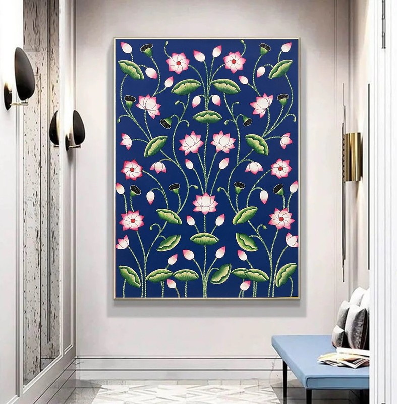 Lotus Pond Pichwai Painting Traditional Indian Pichwai Painting, Home decor Art