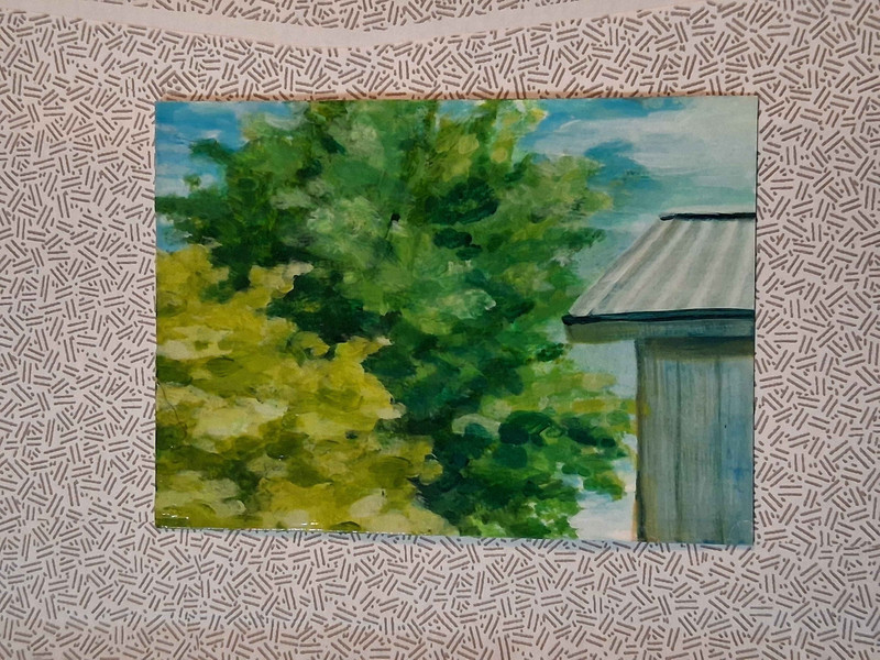 ACEO Original Art Midwest Farm Trees Painting Acrylic DoodlingBird