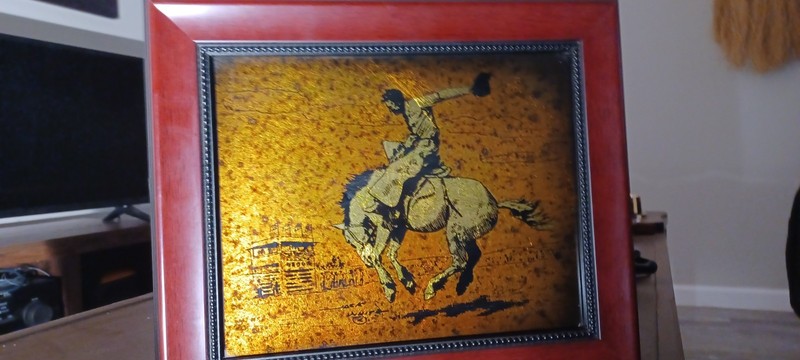 Original Rare JACK WHITE Gold Leaf "Echruseos" Painting "Bucking Bronco" Signed gallery