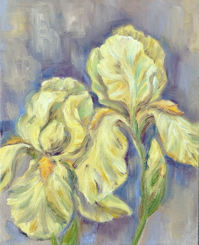 Garden Iris Wall Art 8×10 Yellow Flower Original Oil painting Floral Wall Decor