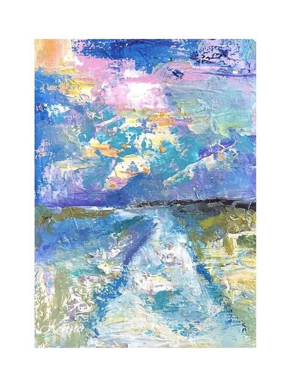 Aceo By Kenna Painting Acrylic Pallet Knife Landscape Original 2.5” X 3.5 Signed