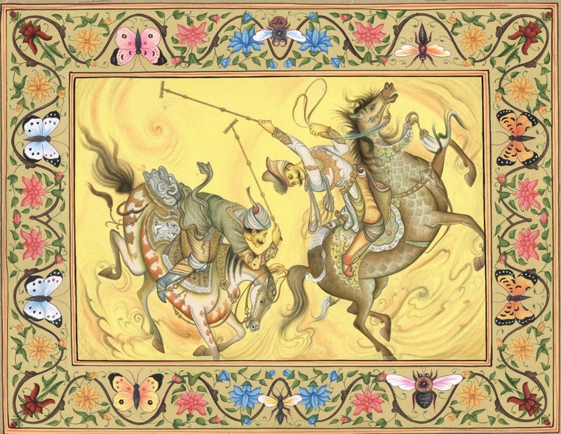 Hand Miniature Painting Indian King Playing Polo Game With His Friend 13x10 Inch gallery