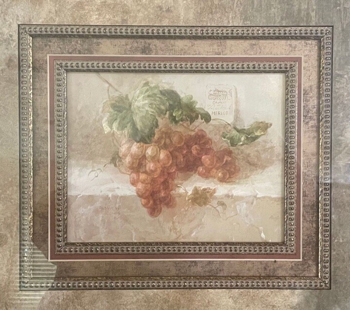 Classic Home Decor Merlot Grapes Wall Art w/ Custom Matted Frame Under Glass