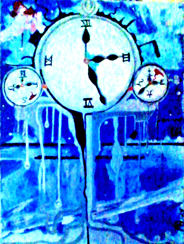 SALE Original painting blue silver clock lightly abstract modern art large by pb