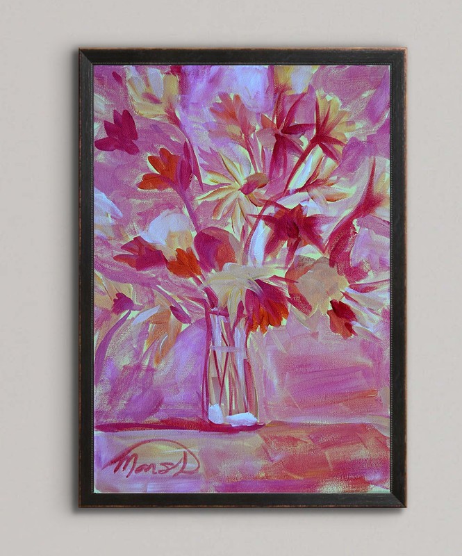 Original Bold 11x14 Impressionist Floral Painting Acrylic Canvas Signed Decor