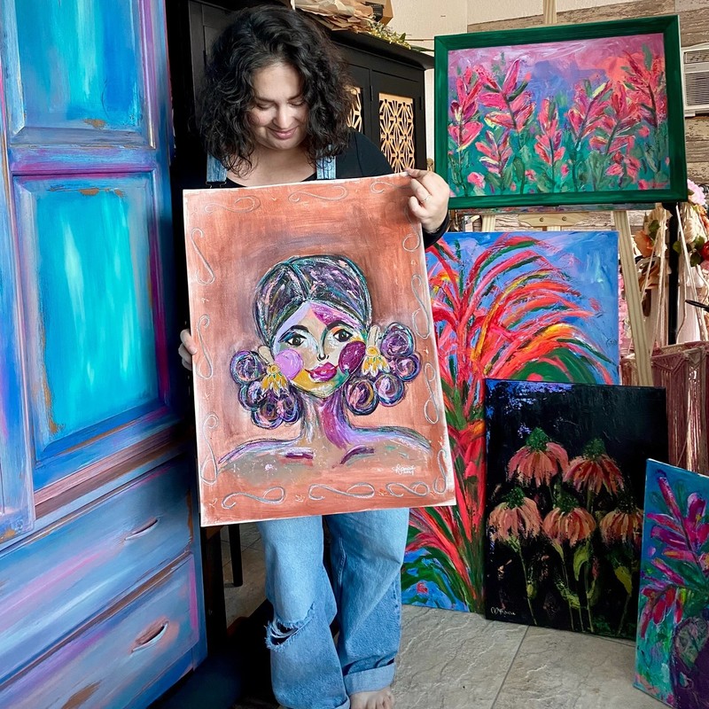 Muse Era Plum Chic Portrait 18x24 Original Art Expressionist Paper Fine Painting gallery