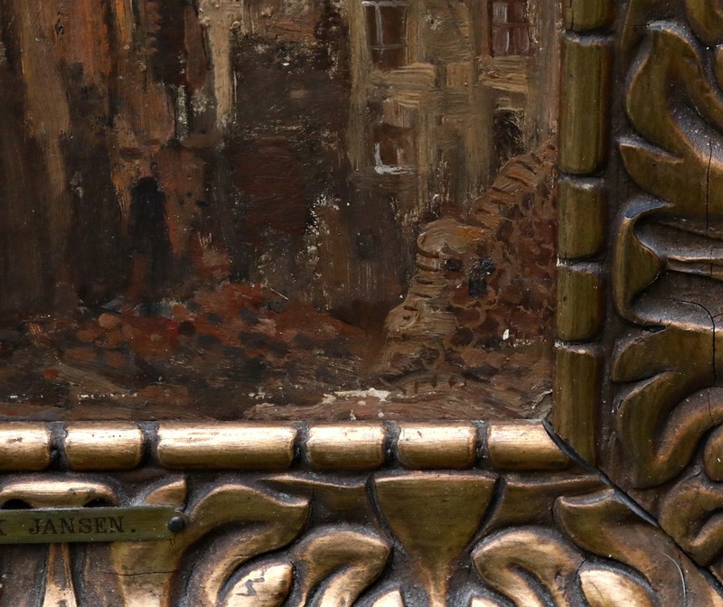 Dirk Jansen Oil On Cardboard Painting, Signed, Church Ruins Framed gallery