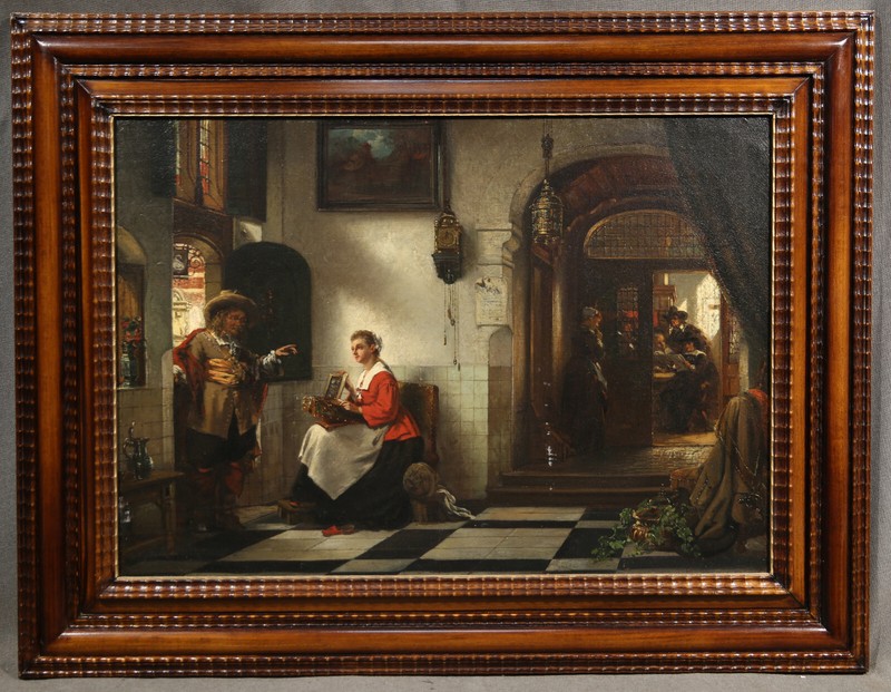19th Century Study of a Dutch European Everyday Life Inn Baroque Style The Visit
