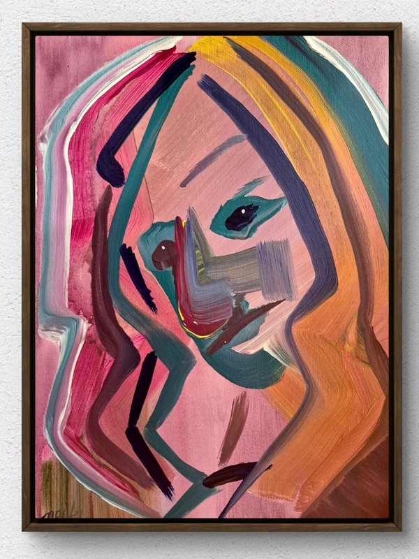 Original Acrylic 11×14 Abstract Portrait Jewel Tone Signed Canvas Wall Art A183