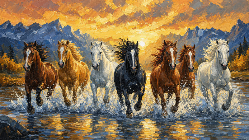Original Hand-Painted Running Horses Canvas Painting | One of a Kind Artwork
