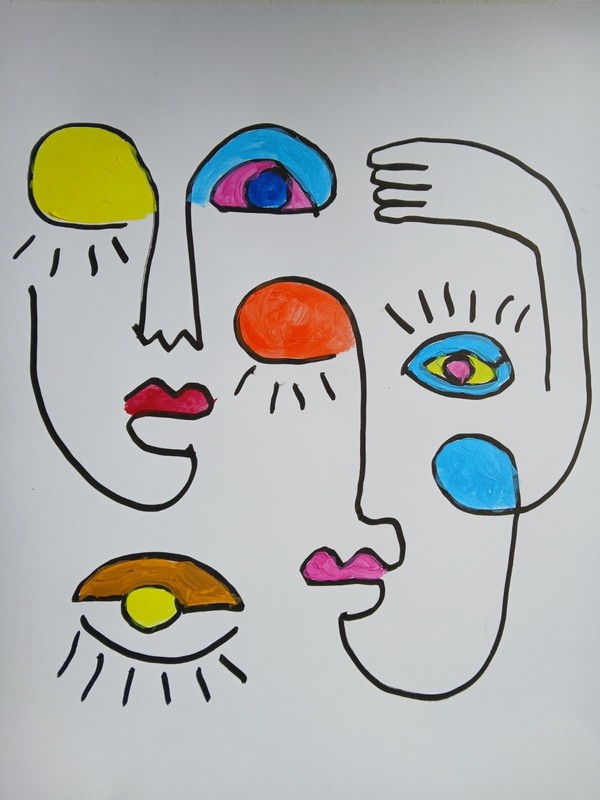 Minimalist/Abstract 9 x 12 Two Friends Signed Colorful Hand Made Art Painting gallery