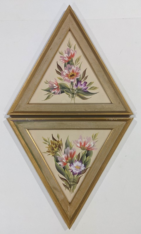 Two Vintage Franklin Picture Company Floral Watercolor Paintings Framed