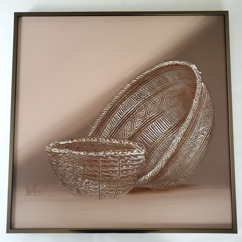 Lee Reynolds Vanguard Studios Set Of 2 MCM Basket Paintings Textured Brown Taupe gallery