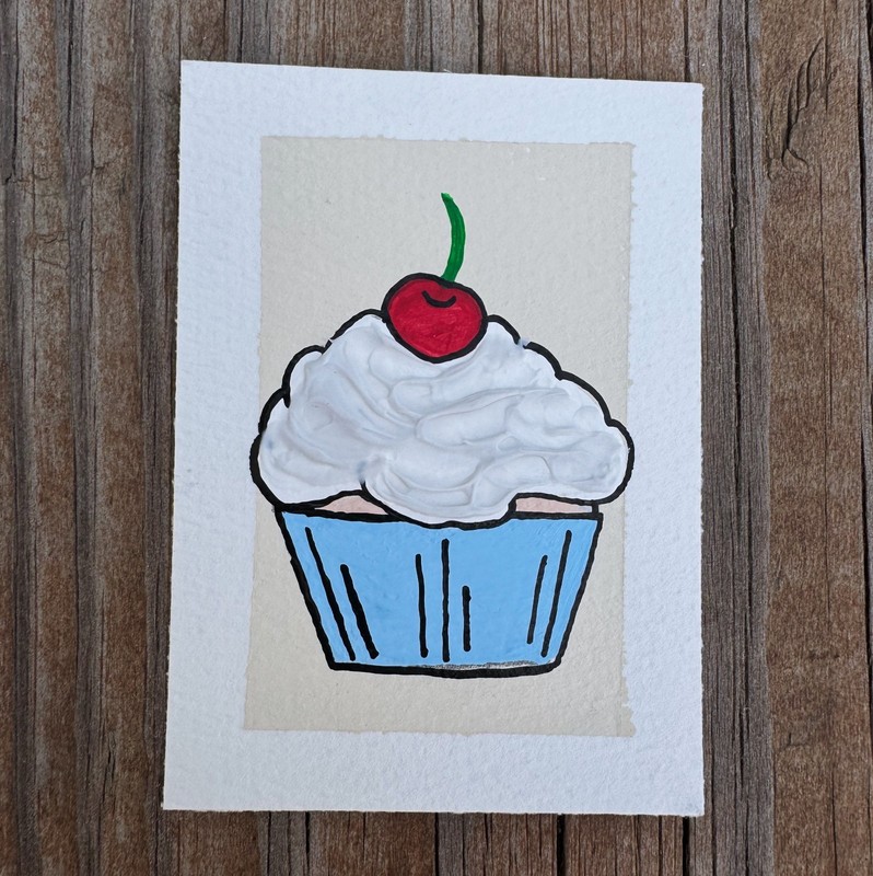 Original ACEO, Textured Frosting Cupcake Mini Painting, 2.5 x 3.5, OOAK