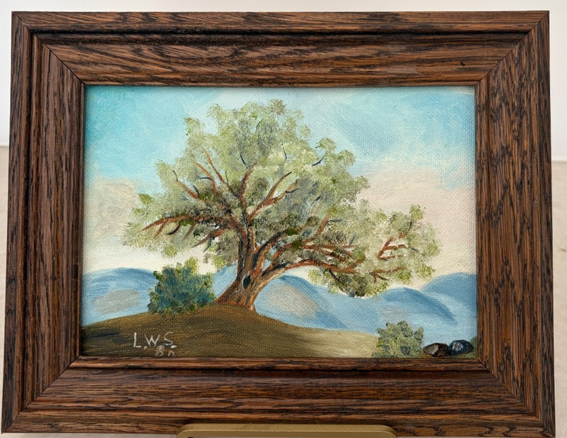 Vintage Original Oil Painting Tree Landscape 9″ x 7″ Framed Signed LWS 1980