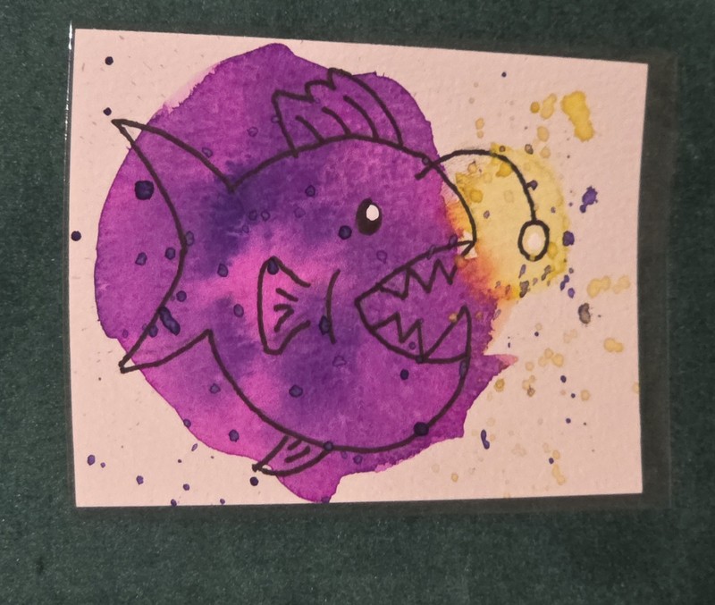 ACEO-Watercolor Sea creatures, Angler fish