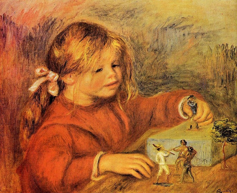 Oil painting child girl Claude-Renoir-Playing-Pierre-Auguste-Renoir handmade art