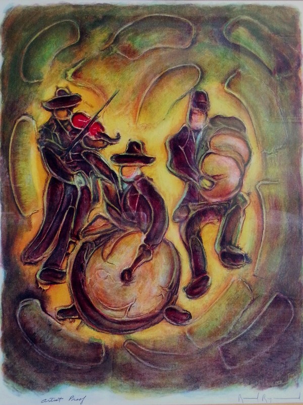 Artist proof abstract lithograph by Raymond Reynolds «Jewish Band» 29.5×25 inch