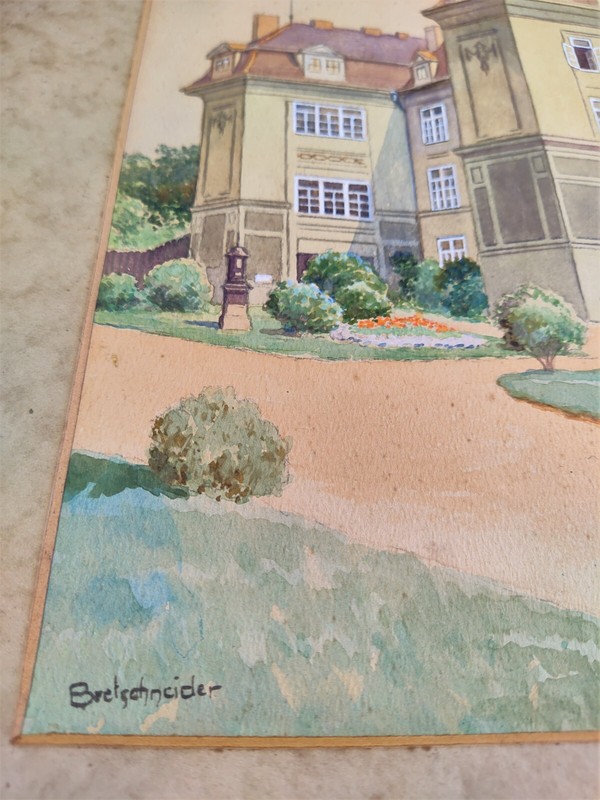 Architectural Watercolor Eduard Bretschneider Manor House Schloss Signed Framed! gallery