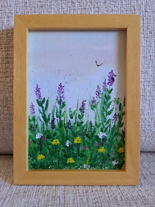 Meadow WILFLOWERS. 5×7 Framed Original Acrylic Painting