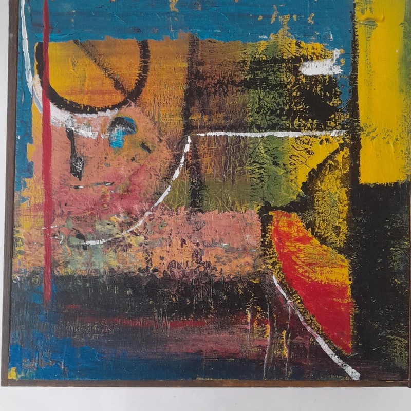 original abstract acrylic on veneer Casey Figueroa signed 12 in x 12 in