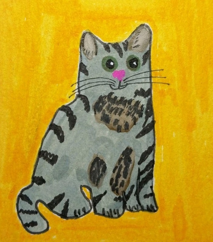 ACEO Original Art Painting Cat Whimsical Animal Miniature COLLECTIBLE by GAT