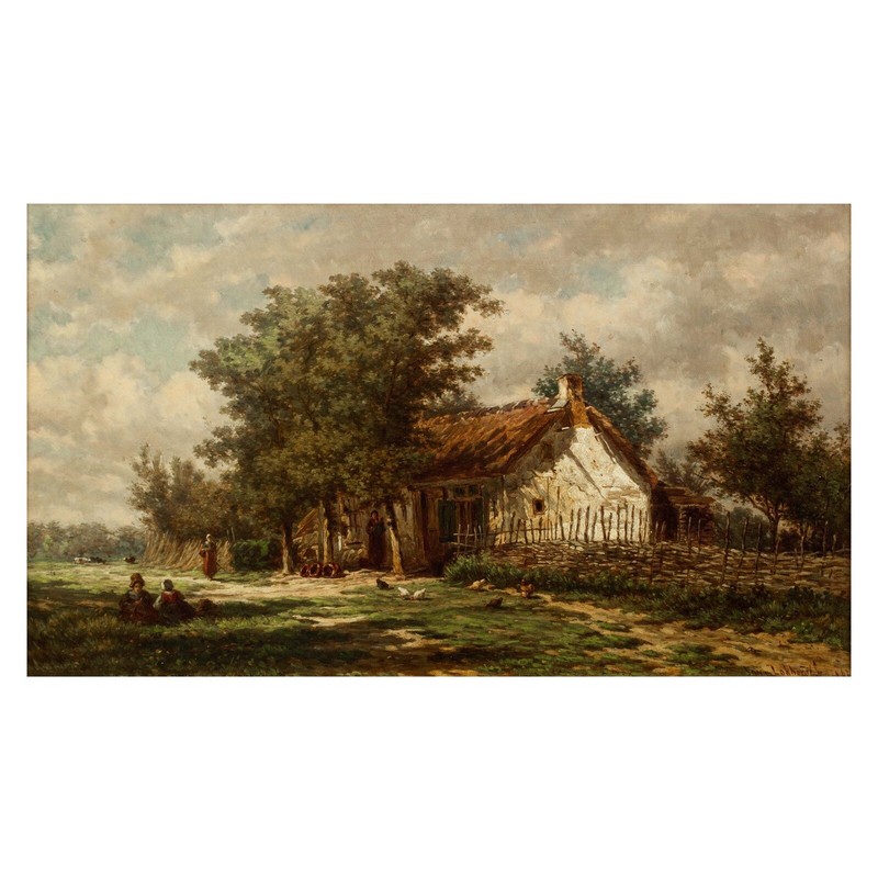 Jan van Lokhorst (1867) Dutch Barbizon Landscape Painting «A Rural Cottage”