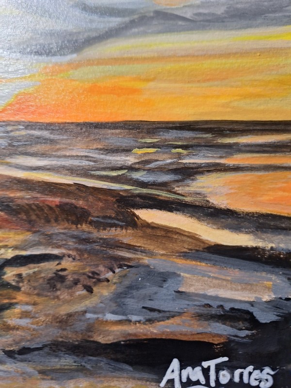 Orginal Sun Setting Landscape Acrylic Paper Painting Home Decor gallery