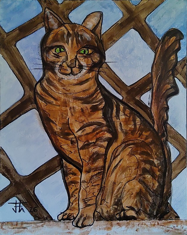 JOHN ART STUDIO Table Cat 14x11 Original Expressionism Art Collectable 0003 gallery